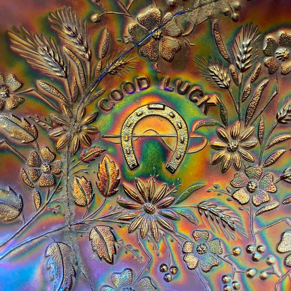 Antique Northwood Good Luck Electric Blue Carnival glass bowl 8 7/8” across x - Picture 3 of 7